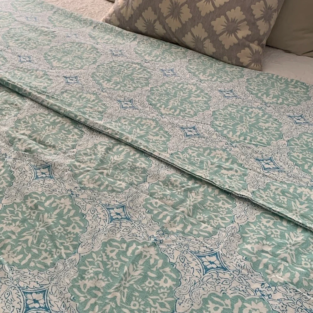 POTTERY BARN TEEN DUVET twin floral mint‎ teal blue cotton